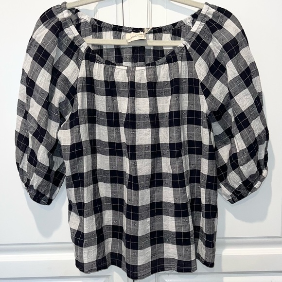 Universal Thread Buffalo Plaid Puff Sleeve Cotton Blouse Medium NWT - Picture 1 of 5